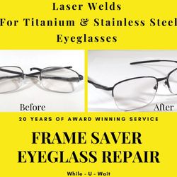Frame Saver Eyeglass Repair - This is a pair of Titanium Oakley Eyeglasses that were stepped on - Come and see us today for all of your eyeglass repair needs.