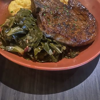 Bar Bistro - Grilled pork chops with mashed potatoes and collard greens. - Cocktail Bars Near Me - Tacoma, Washington