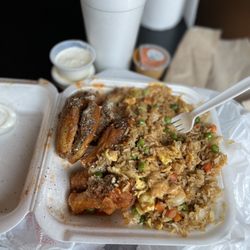 Mama Wings - Hot Garlic Parmesan wings with shrimp fried rice.