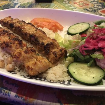 Istanbul Grill - Tavuk Adana: Ground Chicken Kebab skewers with rice and salad = on point! - Turkish Near Me - Houston, Texas