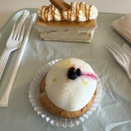 Top: Caramel Macchiato Square Cake Bottom: Blueberry Lemon Scone Top: Caramel Macchiato Square Cake Bottom: Blueberry Lemon Scone