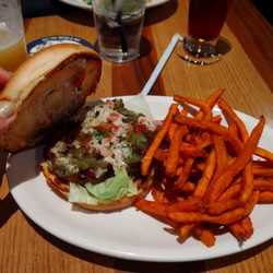 BJ's Restaurant & Brewhouse - Bison burger and sweet potato fries