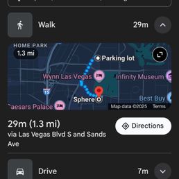 Parking lot and distance to the Sphere in Las Vegas. Parking lot and distance to the Sphere in Las Vegas.