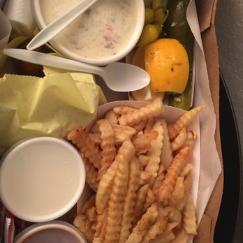 King Fish Market - Fries. Potato salad. Hush puppies. Hot sauce. Tartar sauce. - Fish & Chips Near Me - Long Beach, California