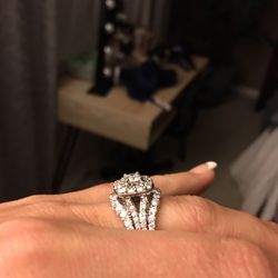 Side view of wrap and engagement ring together