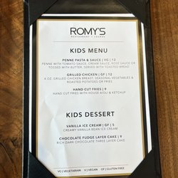Romy’s Events & Catering - Kid's Menu