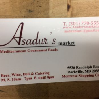 Asadur's Market - Business card (located in same row as MOM's) - Grocery Near Me - Rockville, Maryland Asadur's Market - Business card (located in same row as MOM's) - Grocery Near Me - Rockville, Maryland
