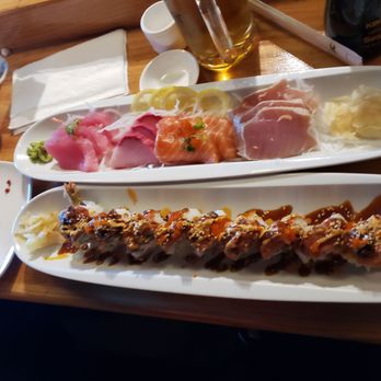 Sushi Hub - Left: Salmon Skin roll Right: 12 pc sashimi mixed combo - Sushi Bars Near Me - Stockton, California Sushi Hub - Left: Salmon Skin roll Right: 12 pc sashimi mixed combo - Sushi Bars Near Me - Stockton, California