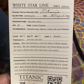 Titanic - My assigned passenger card: Miss Mary Davis, 2nd class - Museums Near Me - Las Vegas, Nevada