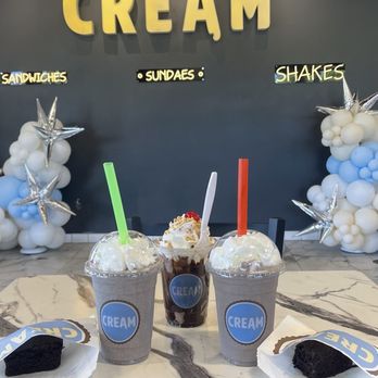 Cream - 2 Cookie Monster shakes and a hot fudge sundae - Ice Cream & Frozen Yogurt Near Me - Fresno, California