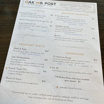 Oak Hill Post - Menu - New American Near Me - Pittsburgh, Pennsylvania