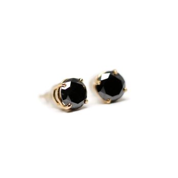 Goldsmith Silversmith - Black diamond stud earrings in 14k yellow gold basket settings. - Jewelry Near Me - Omaha, Nebraska Goldsmith Silversmith - Black diamond stud earrings in 14k yellow gold basket settings. - Jewelry Near Me - Omaha, Nebraska
