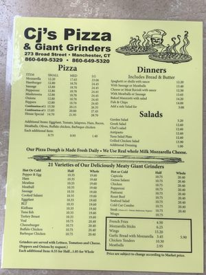 Menu photo 1 CJ's Pizza and Giant Grinders Manchester, CT