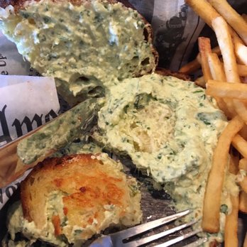 The Committed Pig - Inside of grilled cheese sandwich which was loaded with cold spinach & artichoke dip. - Breakfast & Brunch Near Me - Manasquan, New Jersey The Committed Pig - Inside of grilled cheese sandwich which was loaded with cold spinach & artichoke dip. - Breakfast & Brunch Near Me - Manasquan, New Jersey
