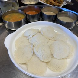 Mini idly with sambhar.