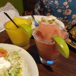 Frozen margaritas!  Mango on left, raspberry right.  Yummy, but not much alcohol.