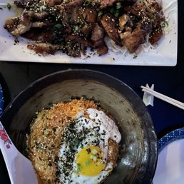 Kimchi fried rice and Mochiko Chicken Kimchi fried rice and Mochiko Chicken