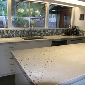 Custom Concrete Countertops Sea Glass And Shells With Crab Inlay