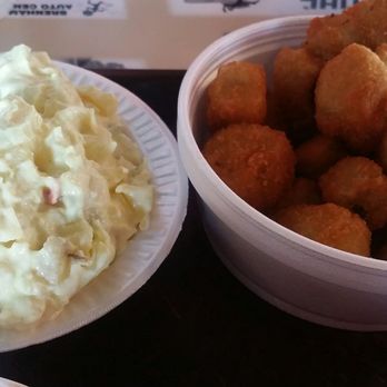 Nathan's BBQ - Potato salad and fried okra - Barbeque Near Me - Brenham, Texas Nathan's BBQ - Potato salad and fried okra - Barbeque Near Me - Brenham, Texas