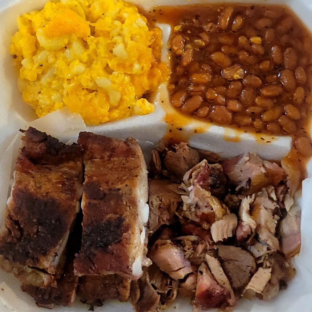Quikys Famous BBQ - The BBQ combo plate. Two meats and two sides of your choosing. Mac and cheese was very moist. - Barbeque Near Me - Savannah, Georgia Quikys Famous BBQ - The BBQ combo plate. Two meats and two sides of your choosing. Mac and cheese was very moist. - Barbeque Near Me - Savannah, Georgia