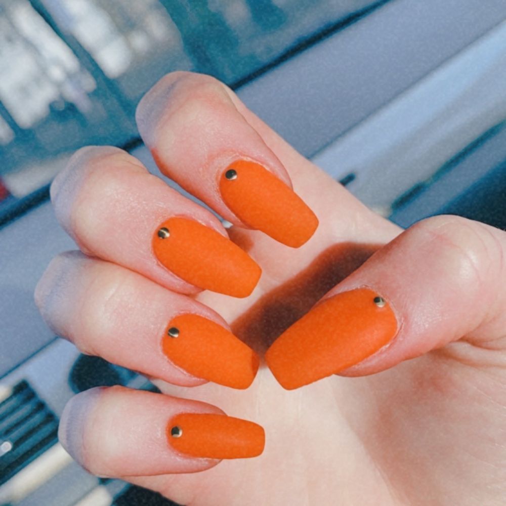 Queen Bee Nails and Spa - Dip powder on natural nails, matte top coat and studs, done by Jen - Nail Salons Near Me - Brighton, Massachusetts Queen Bee Nails and Spa - Dip powder on natural nails, matte top coat and studs, done by Jen - Nail Salons Near Me - Brighton, Massachusetts