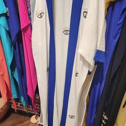 Evil Eye Abaya (kimono).
Blue and white, 
Hand embroidered eyes..