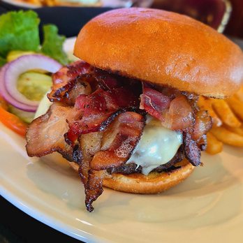GS Steamers Bar & Grill - Bacon Cheeseburger & fries. - Pubs Near Me - Oswego, New York