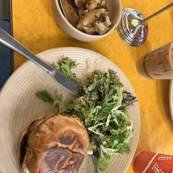 Avalon Cafe and Bakery - Chicken Sausage, Egg and Cheese sandwich with potatoes and salad - Bakeries Near Me - Detroit, Michigan Avalon Cafe and Bakery - Chicken Sausage, Egg and Cheese sandwich with potatoes and salad - Bakeries Near Me - Detroit, Michigan