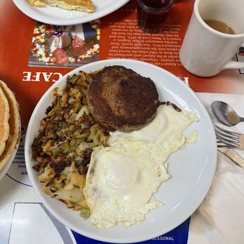 Flo's Airport Cafe - Homemade Airport Sausage Patty - flying off into your tummy lol! - Breakfast & Brunch Near Me - Chino, California Flo's Airport Cafe - Homemade Airport Sausage Patty - flying off into your tummy lol! - Breakfast & Brunch Near Me - Chino, California