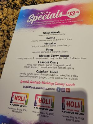 Menu photo 3 Holi Indian Grill Panama City, FL