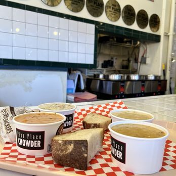 Pike Place Chowder - 4-Cup Chowder Sampler - Seafood Near Me - Seattle, Washington Pike Place Chowder - 4-Cup Chowder Sampler - Seafood Near Me - Seattle, Washington