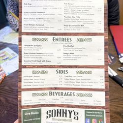 Sonny's Original Southern Pub - Menu back 1/5/25
