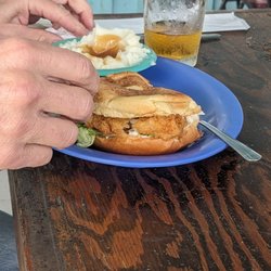 Family Coastal Restaurant - Fried grouper sandwich & side mashed potatoes & gravy