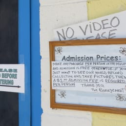 Admission prices: Free admission if you make any purchase PER PERSON or $1 admission fee PER PERSON. No video, but you can take pictures.