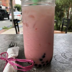 Steep Fine Teas & Cafe - Strawberry boba green tea. Yum!