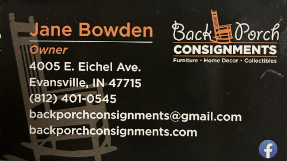 BACK PORCH CONSIGNMENTS Updated October 2024 4005 E Eichel Ave