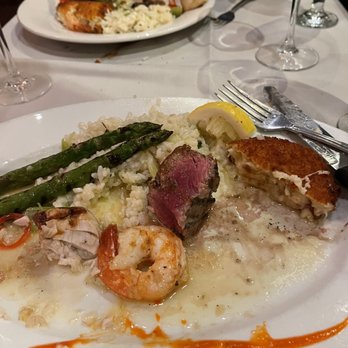 Fresco - Hubby and I shared entrees. He had the filet, I had swordfish, scallops, shrimp. Together this made the best surf n turf I've ever had!! - Italian Near Me - East Greenwich, Rhode Island Fresco - Hubby and I shared entrees. He had the filet, I had swordfish, scallops, shrimp. Together this made the best surf n turf I've ever had!! - Italian Near Me - East Greenwich, Rhode Island