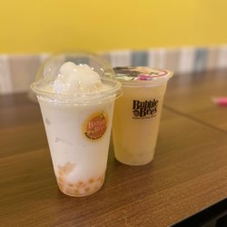 Bubble Bees Tea Taiwan - White Peach Slushy with popping peach & White Peach Green Tea with Crystal boba