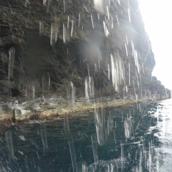 Na Pali Catamaran - the water, as seen from our son's go pro as we went through the waterfall at the entrance to the one sea cave - Boat Charters Near Me - Hanalei, Hawaii Na Pali Catamaran - the water, as seen from our son's go pro as we went through the waterfall at the entrance to the one sea cave - Boat Charters Near Me - Hanalei, Hawaii