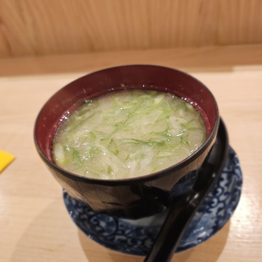 Atto Sushi - Hachi Lunch Special. Miso soup. More spring onion than usual but typical otherwise - Japanese Near Me - New York, New York