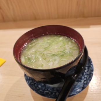 Atto Sushi - Hachi Lunch Special. Miso soup. More spring onion than usual but typical otherwise - Japanese Near Me - New York, New York