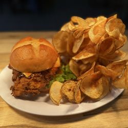 Table Cafe - Spicy fried chicken sandwich with wrangler chips