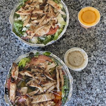 Sergios Pizza - two bowls of salad and a cup of mustard - Pizza Near Me - Ballston Spa, New York