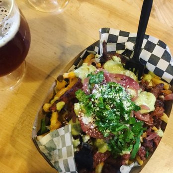 The Bruery - A Red Ale and the 'Fully Loaded' Fries from the Porko Rico food truck..MMMMM! - Breweries Near Me - Placentia, California