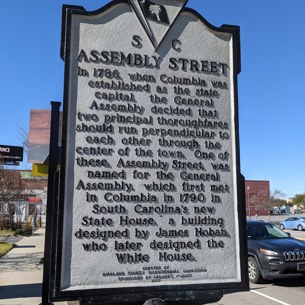 Assembly Street Historical Marker - Assembly Street Historical Marker, Columbia - Landmarks & Historical Buildings Near Me - Columbia, South Carolina Assembly Street Historical Marker - Assembly Street Historical Marker, Columbia - Landmarks & Historical Buildings Near Me - Columbia, South Carolina