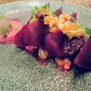 Campfire - Roasted beet- panna cotta, almond butter, beet greens, carrot, apple - New American Near Me - Carlsbad, California Campfire - Roasted beet- panna cotta, almond butter, beet greens, carrot, apple - New American Near Me - Carlsbad, California