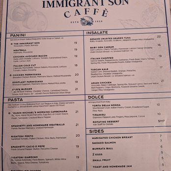 Immigrant Son Caffe - Lunch menu. Only open until 2:00pm. - New American Near Me - Ventura, California