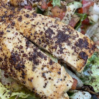 Olive Lebanese Eatery - Fattoush Salad with Chicken Breast! Sumac and seasoning was spot on - Mediterranean Near Me - Arlington, Virginia
