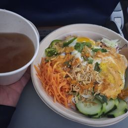 To go soup and hawker rice bowl with lemongrass pork To go soup and hawker rice bowl with lemongrass pork