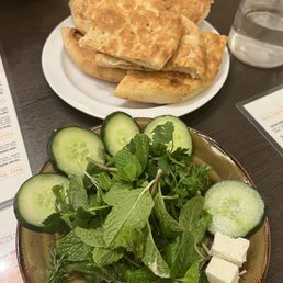 Complementary nann and herbs with feta cheese